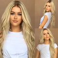 Long Wavy Womens Wig Natural Part Side Hair Ombre Synthetic Wigs Platinum/Blonde/Black/Pink/Red/Silver/Purple Wigs Heat Resistant for Women