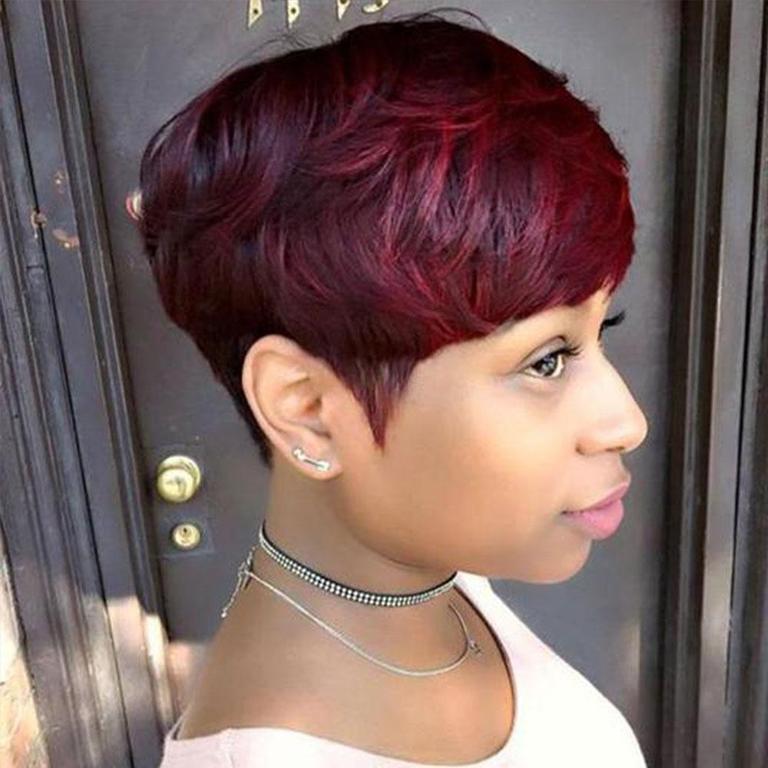 Red Wig Affordable Short Straight Layered Hair with Bangs