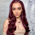 Glueless Wine Red Long Body Wave Wig-140%