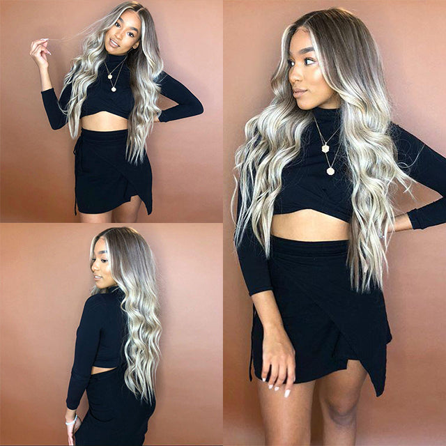 Gray long wavy wig—140%(Extra Thick As In Video)