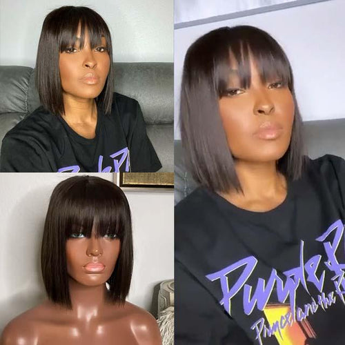 Short Bob Straight Brazilian Wigs With Bangs