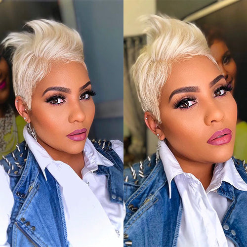 Most Natural Short Plaunum Blonde Wig Pixie Cut Style for Women