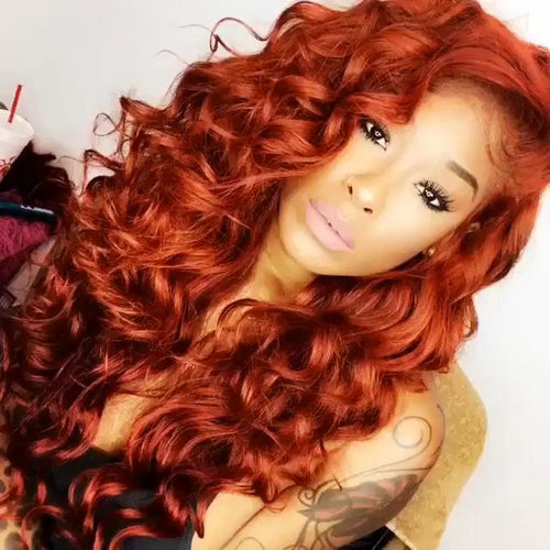 Orange Red Body Wave Wig-140%(Extra Thick As In Video)