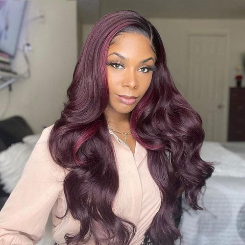 Glueless Wine Red Long Body Wave Wig