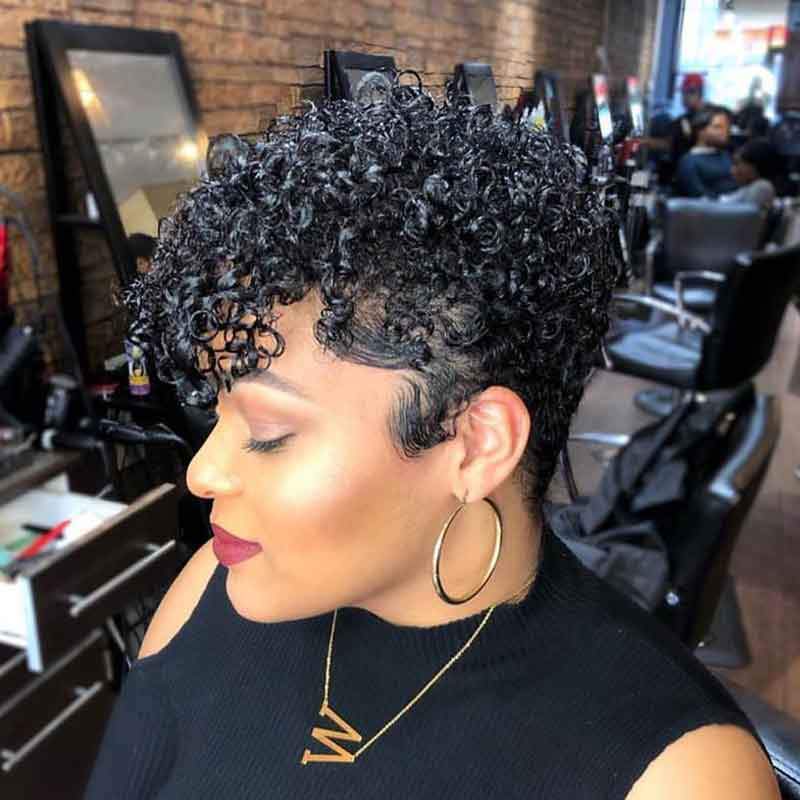 Kinky Short Curly   Hair Wig with Bangs for Women