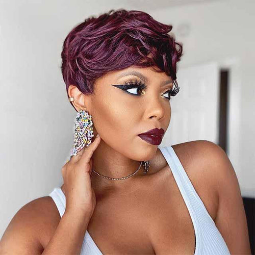 Easy to wear amaranth cut short wig for women shopping party