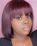 Glueless bangs bob burgundy wig -140% (super thick video)