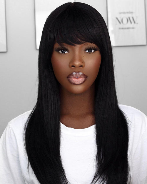 O.U Style Long Straight Glueless Natural Wig With Bangs-50