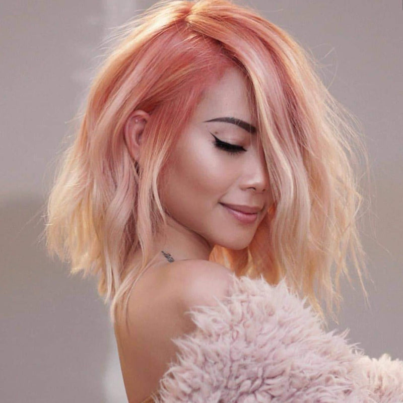 Sweet Peachy Colored Wave Short Wig