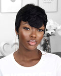 O.U Style Pixie Cut Glueless Natural Wig Wight Bangs-55