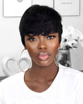 O.U Style Pixie Cut Glueless Natural Wig Wight Bangs-55