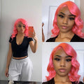 Peach pink cute bob wave hair