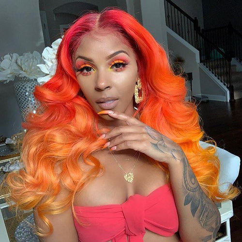 Gorgeous Fire Ombre Orange Hair-140%(EXTRA THICK AS IN VIDEO)