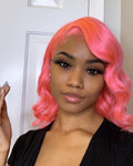 Peach pink cute bob wave hair