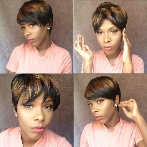 Glueless Black Brown Pixie Cut Wig