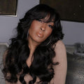 Black Long Body Wave Brazilian Wig With Bangs