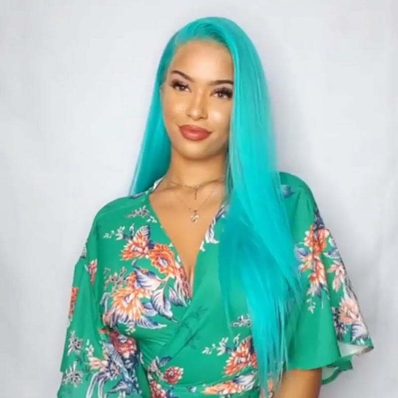 Sky blue long straight hair