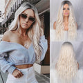 Long Wavy Womens Wig Natural Part Side Hair Ombre Synthetic Wigs Platinum/Blonde/Black/Pink/Red/Silver/Purple Wigs Heat Resistant for Women