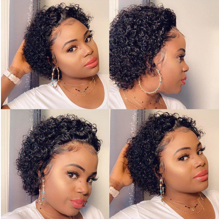 Glueless Bob Short Deep Curly Pixie Cut Wig