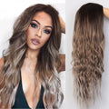 Long Wavy Womens Wig Natural Part Side Hair Ombre Synthetic Wigs Platinum/Blonde/Black/Pink/Red/Silver/Purple Wigs Heat Resistant for Women