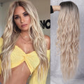 Long Wavy Womens Wig Natural Part Side Hair Ombre Synthetic Wigs Platinum/Blonde/Black/Pink/Red/Silver/Purple Wigs Heat Resistant for Women