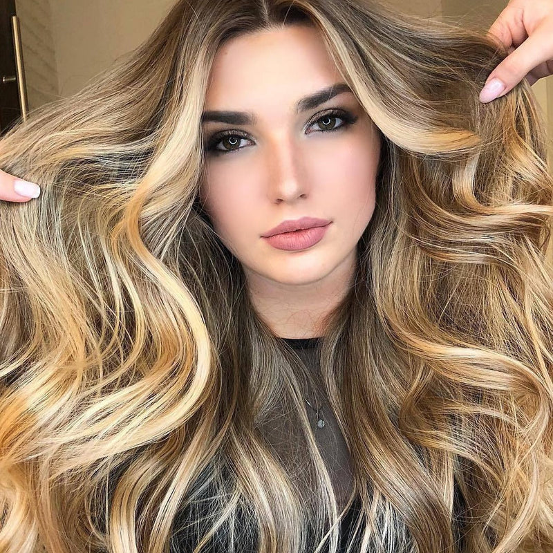 blended blonde brown wave hair